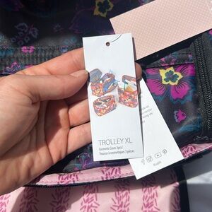 Lug Trolley XL in Black with Purple and Pink Floral